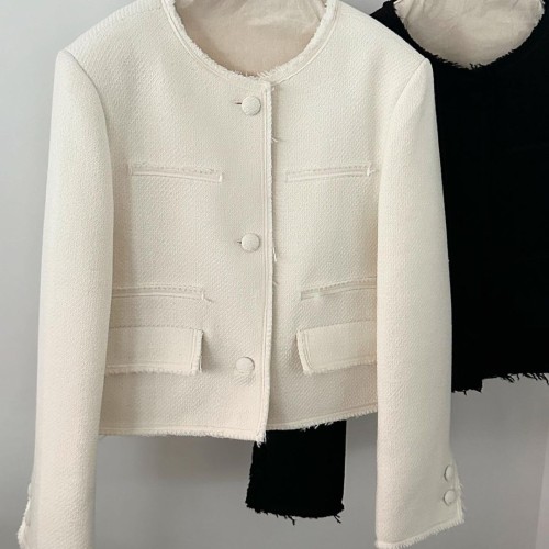 브래비 여성 가을 울 노카라 라운드 데끼 오버핏 루즈핏 트위드자켓